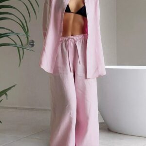 Relaxed Fit Button Up Shirt and Pants Two-Piece Set