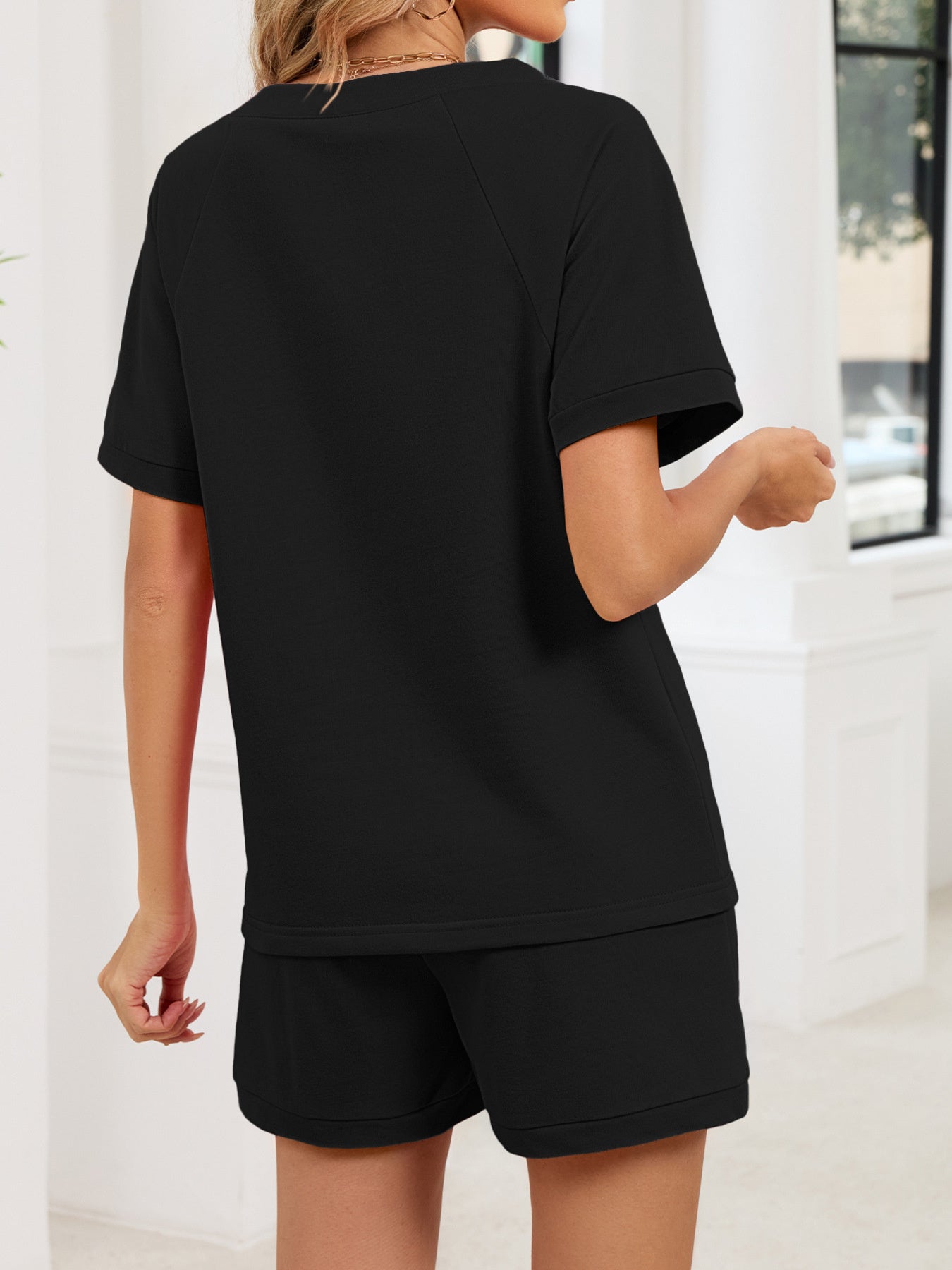 605f78a957524b15b1b557a157df78ed-Max.jpg Notched Short Sleeve Top and Shorts Set - Image 18