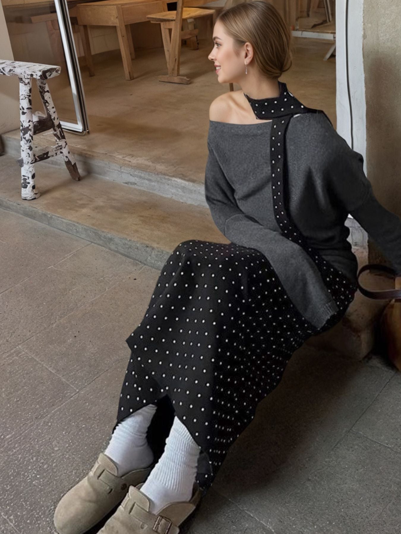 64dcd009-a460-4708-a493-b355849898ae-Max.jpg One Shoulder Top and Polka Dot Skirt Set - Image 3