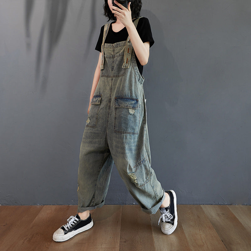 66ef7344-b708-4132-a9e0-df651b7a52a1.jpg Women's Summer Retro Nostalgic Ripped Denim Overalls - Image 2
