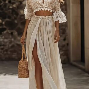 Lace Crop Top and Slit Maxi Skirt Set