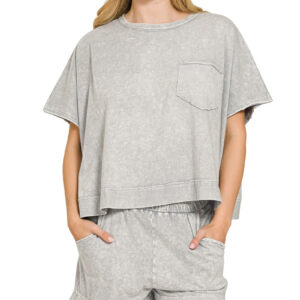 Zenana Halo Snow Washed Boxy Top & Shorts Set