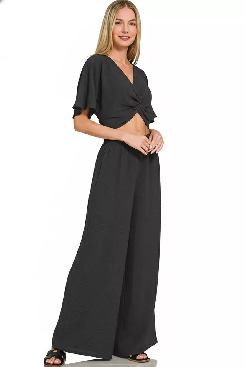 6c23029a-d576-4866-9693-b7b51f660652-Max-Origin.jpg Zenana Woven Airflow Twisted Top & Wide Leg Pants Set - Image 2