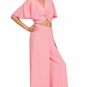 Zenana Woven Airflow Twisted Top & Wide Leg Pants Set