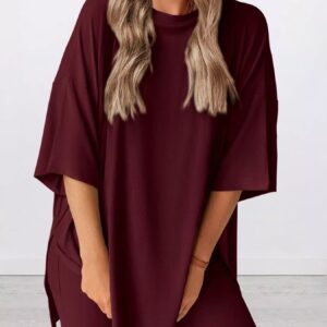 Full Size Relaxed Fit Round Neck Top and Shorts Two-Piece Set Plus Size