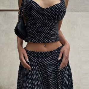 Polka Dot Print Crop Top and Skirt Set