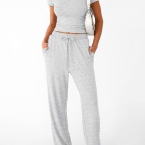 Round Neck Short Sleeve Tee and Pants Set
