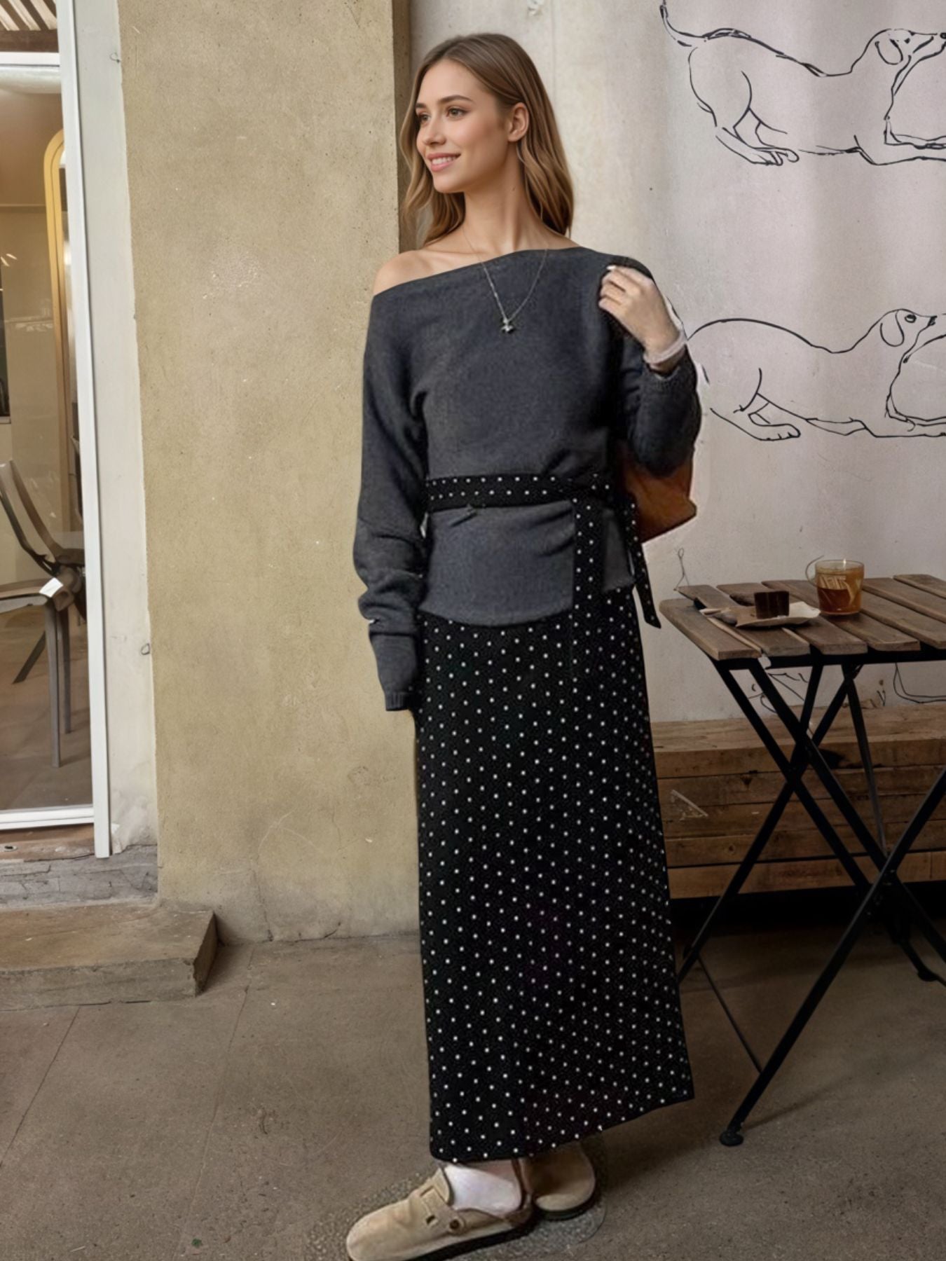 7e428763-47a7-4836-96b1-df2e49fa4175-Max.jpg One Shoulder Top and Polka Dot Skirt Set - Image 2