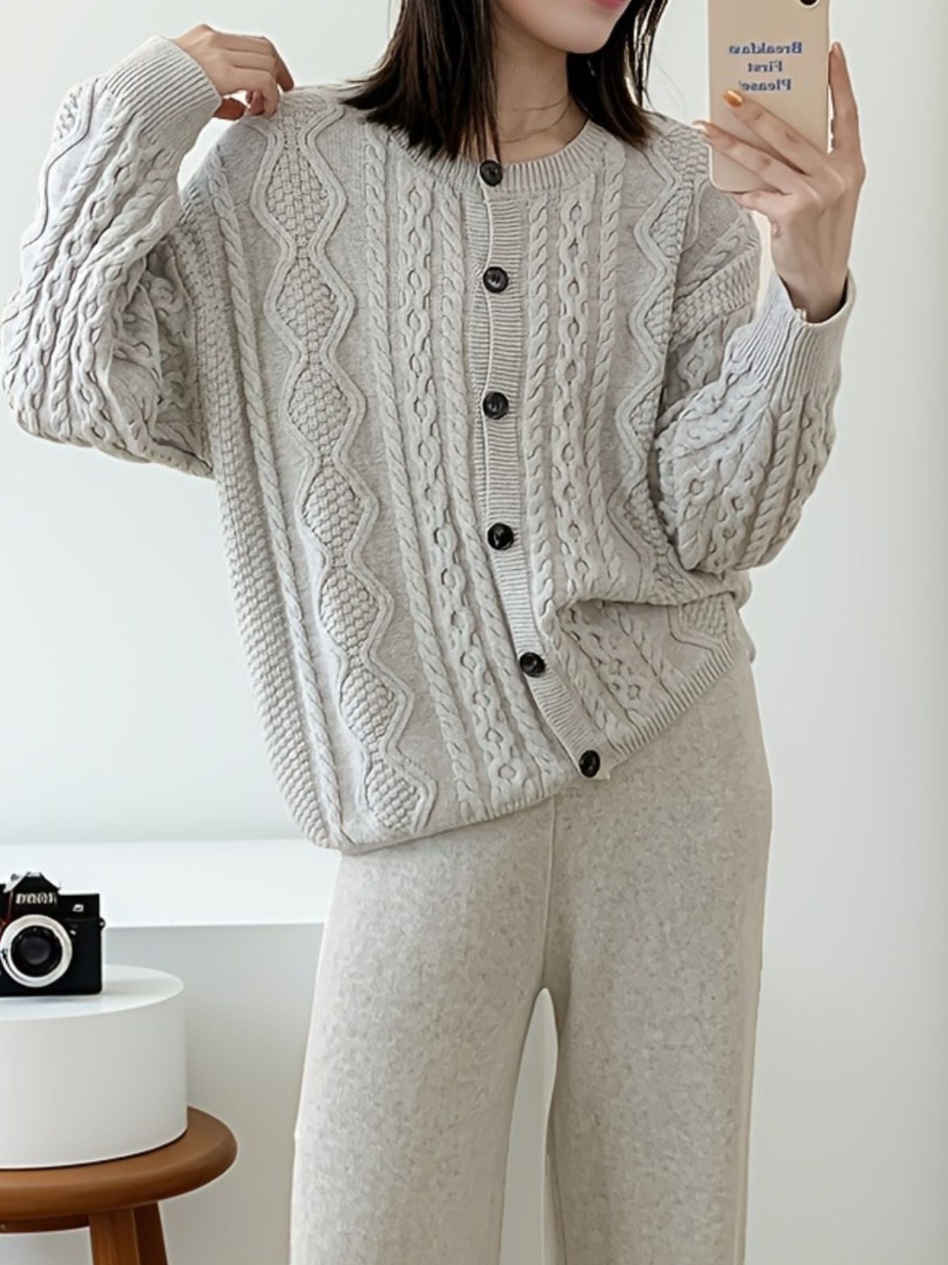 7eeee8fc-dc84-402e-8908-c8edec402eee-Max.jpg Cable Knit Cardigan & Wide Leg Pants Sweater Set - Image 4