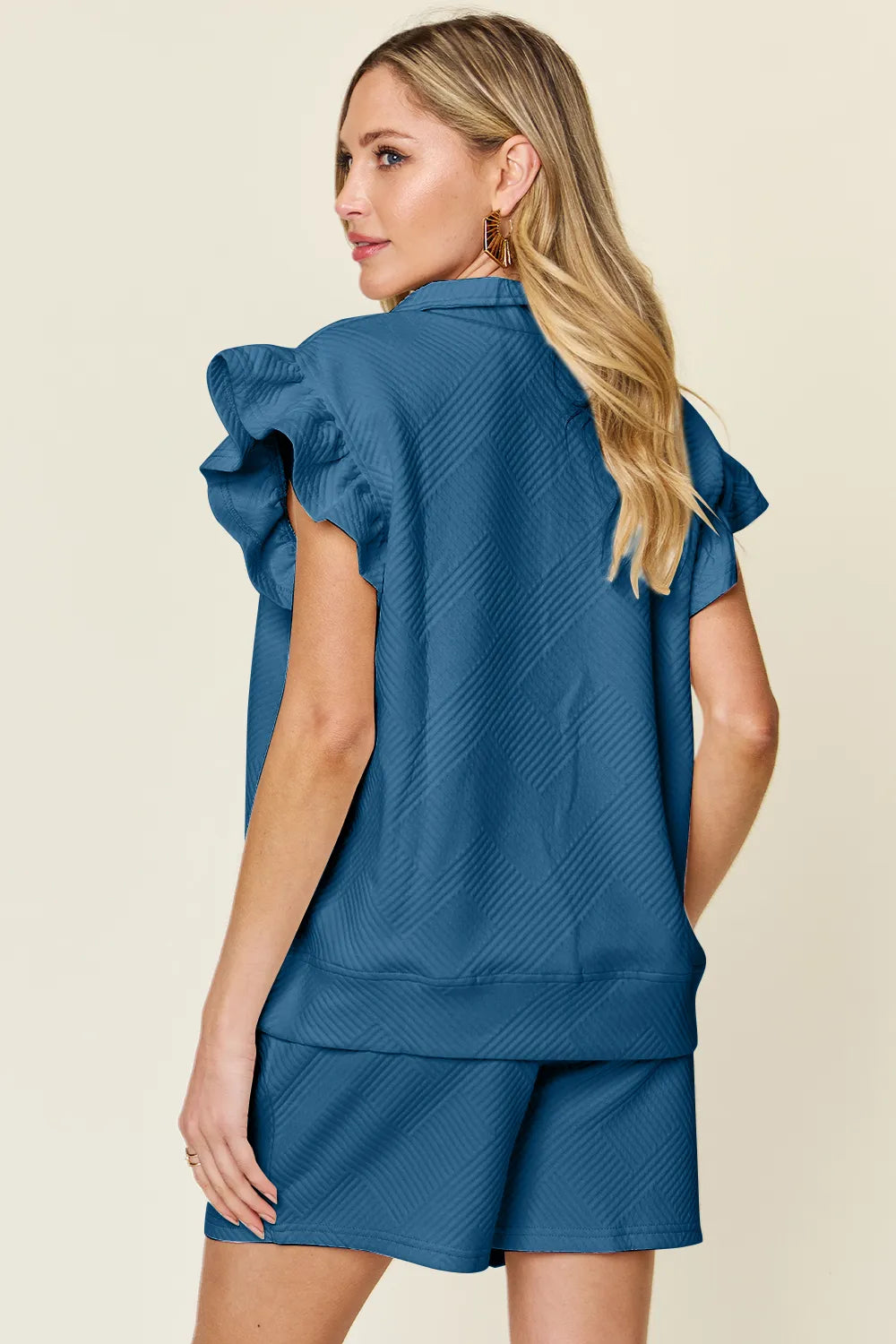 7ffaec66-c7ac-418f-a4b9-c8ad7a3ed236-Max.jpg Double Take Full Size Texture Flounce Sleeve Top and Drawstring Shorts Set - Image 29