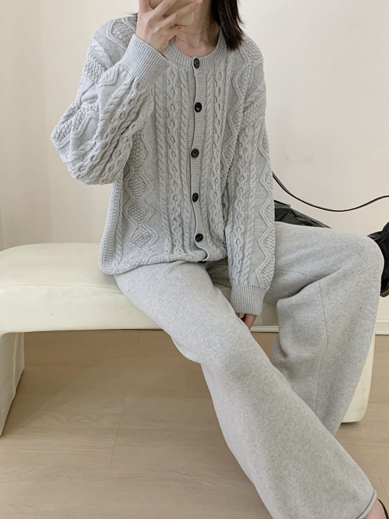 801212a0-fc10-4eff-82a0-ccc1b469fa06-Max.jpg Cable Knit Cardigan & Wide Leg Pants Sweater Set - Image 6