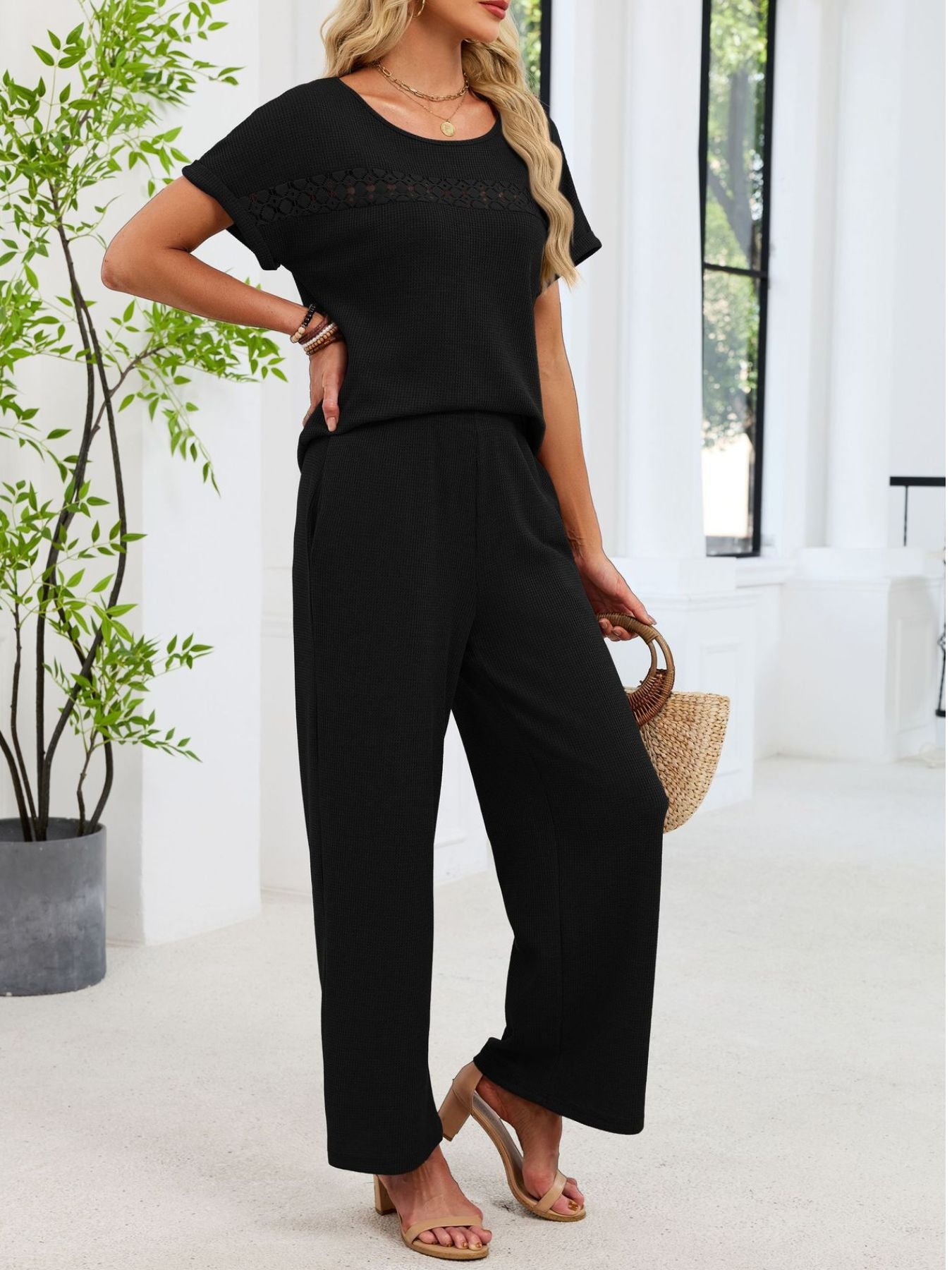 80371a15-24a4-4378-851c-479d58c2fe9d-Max.jpg Lace Detail Short Sleeve Top and Pants Set - Image 19