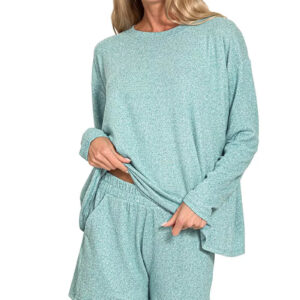 Zenana Soft Melange Long Sleeve Tee and Shorts Set