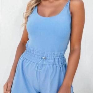 Drawstring Waist Scoop Neck Romper