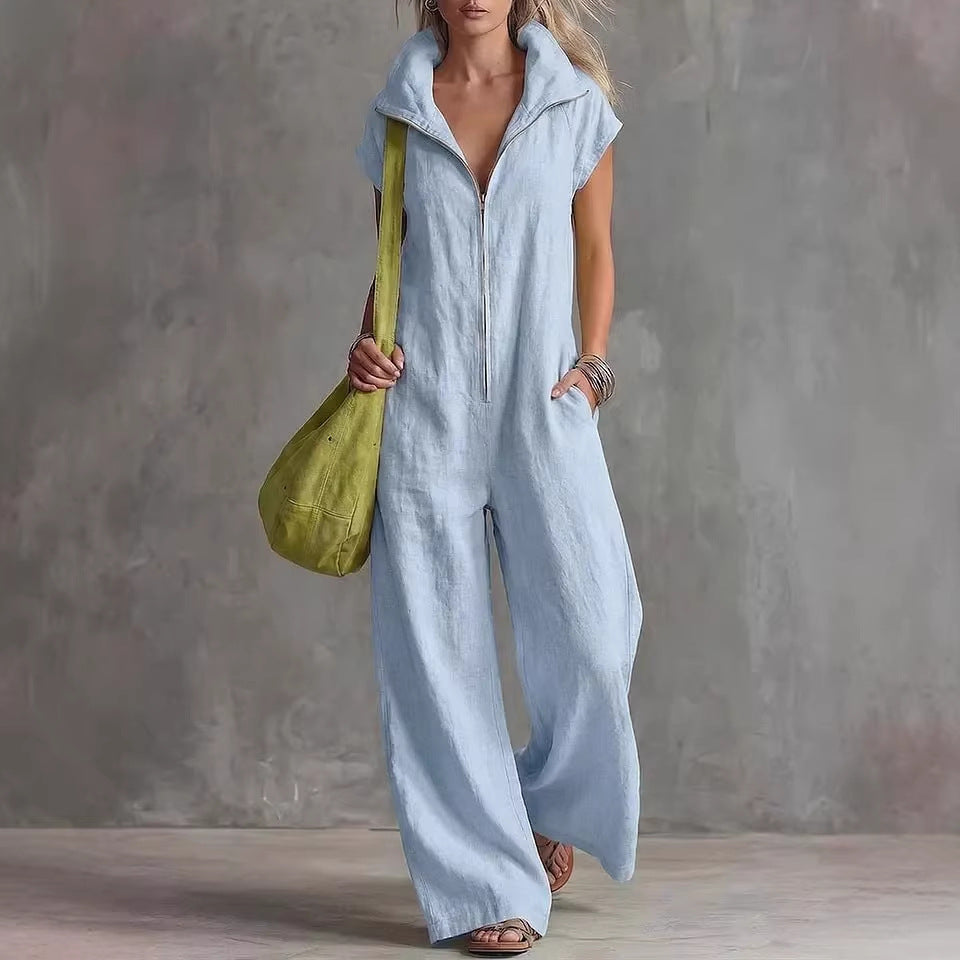 86ef7bd2-99c2-47be-b68a-1a23bdf626cf.jpg Women's Loose Sleeveless Jumpsuit with Pockets – Linen-Look - Image 2