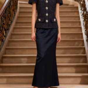Tweed Jacket and Satin Skirt Set