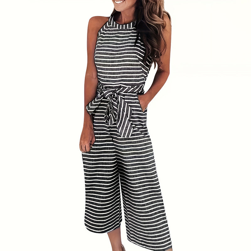 8d95789f-29e3-4eb2-b261-cb8e46a6d7f6.jpg Casual Striped Jumpsuits Summer Cap Sleeve Wide Leg Jumper - Image 7