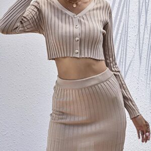 Ribbed Knit Cardigan & Mini Skirt Set