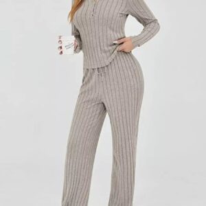 Ribbed Knit Long Sleeve Top and Pants Set