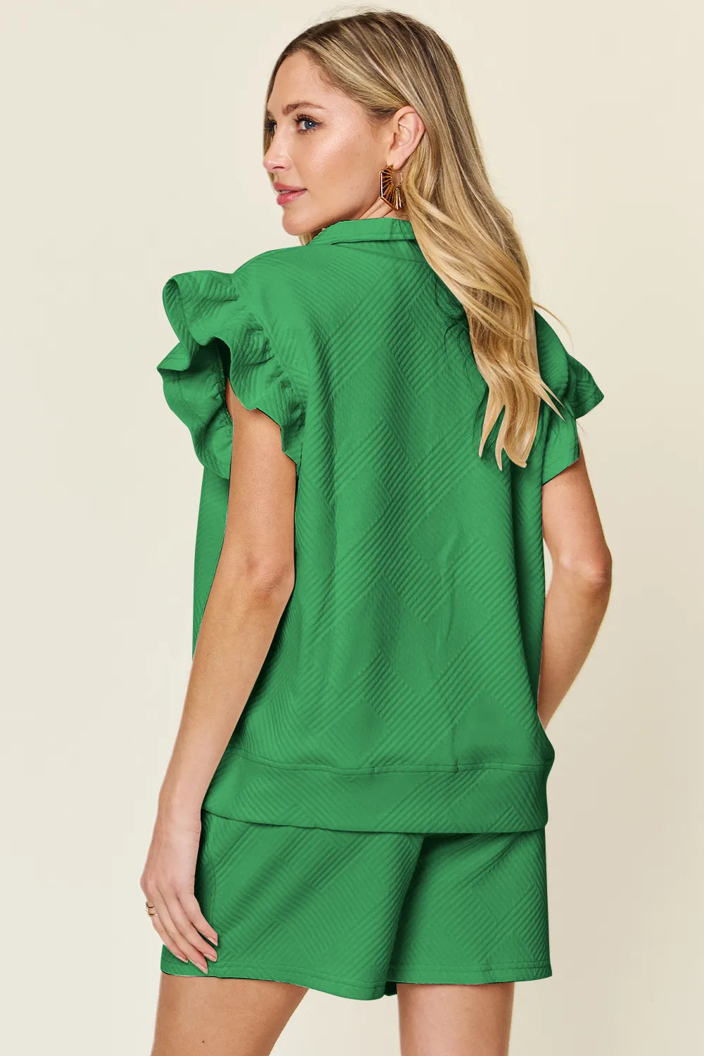 92596d68-7c39-4457-a65c-9bcc434b1901-Max.jpg Double Take Full Size Texture Flounce Sleeve Top and Drawstring Shorts Set - Image 18