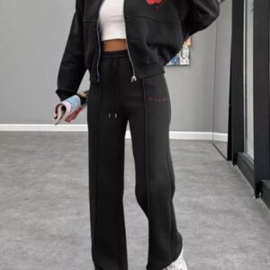 Zip Up Dropped Shoulder Outerwear and Pants Set