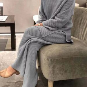Full Size Ribbed Knit Relaxed Fit Top and Pants Sweater Set Plus Size
