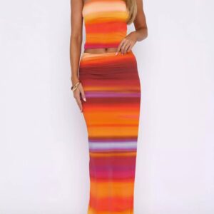 Striped Tube Top and Skirt Set