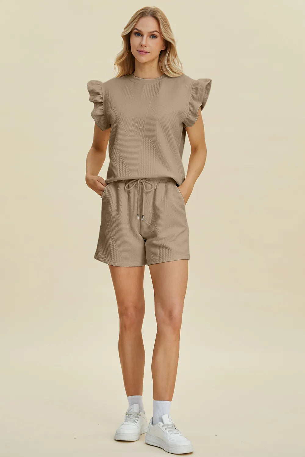 9a0b7a68-6c73-4b67-b0c3-8ad2d494ad33-Max.jpg Double Take Full Size Texture Round Neck Ruffle Sleeve Top and Shorts Set - Image 15