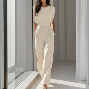 Women's wide-leg short sleeve jumpsuit