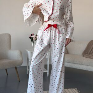 Heart Print Long Sleeve Top and Pants Lounge Set