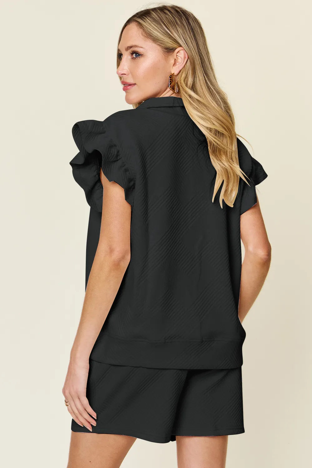 a0449716-43e5-43d3-8de2-7c7fba8007f9-Max.jpg Double Take Full Size Texture Flounce Sleeve Top and Drawstring Shorts Set - Image 16