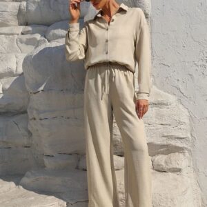 Button Up Long Sleeve Shirt and Pants Set