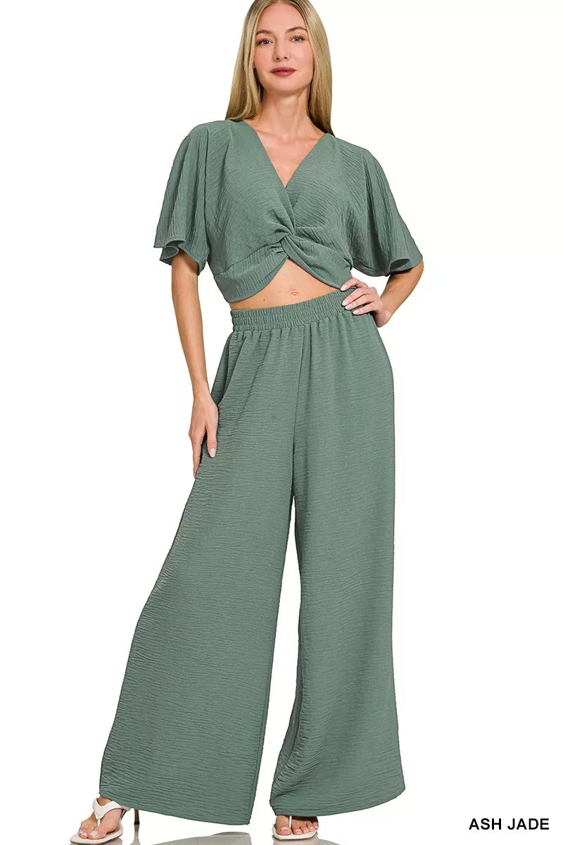 a525c19798c1428d889a294dcc86a4a0-Max-Origin.jpg Zenana Woven Airflow Twisted Top & Wide Leg Pants Set