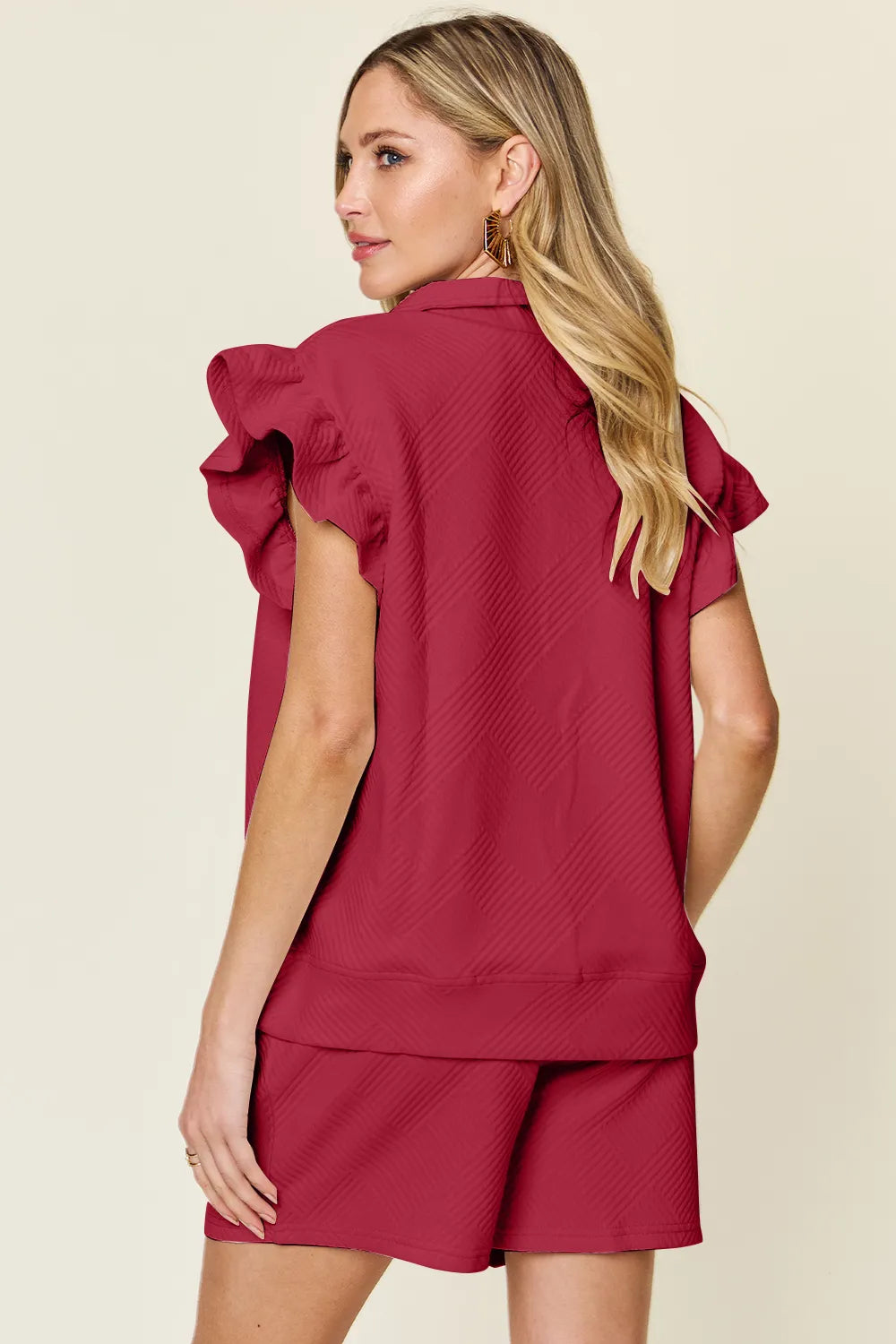 a5a26d13-dbfb-4a2f-977b-b21a61a9901b-Max.jpg Double Take Full Size Texture Flounce Sleeve Top and Drawstring Shorts Set - Image 23