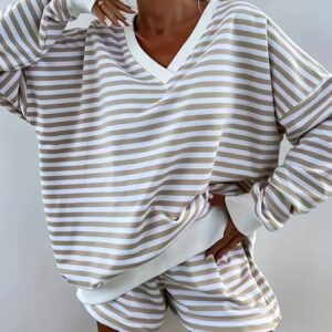 Striped V-Neck Top and Shorts Set