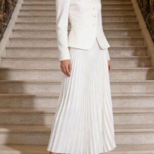 Button Up Long Sleeve Top and Pleated Skirt Set