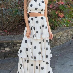 Polka Dot Sleeveless Top and Layered Skirt Set