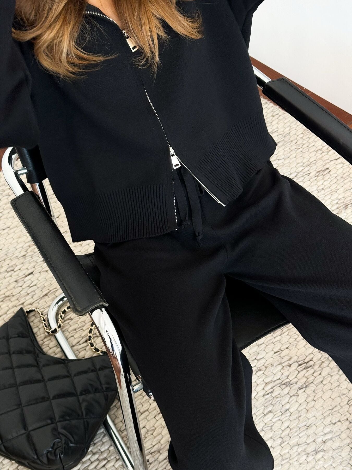adf7b780-5fe2-4061-aefe-9f391363ba71-Max.jpg Zip Up Cardigan and Drawstring Wide Leg Pants Knit Set - Image 5