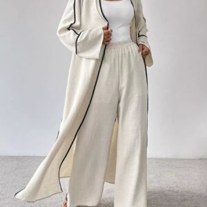 Contrast Trim Cardigan and Pants Set