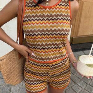 Zigzag Knit Tank Top and Shorts Set