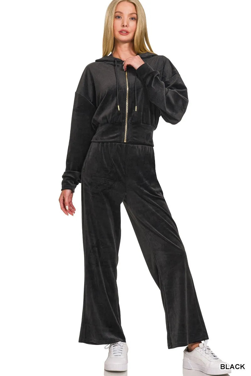 ba0b749773d34f22a96232e0c37df44e-Max-Origin.jpg Zenana Velvet Zip Up Hoodie and Pants Set