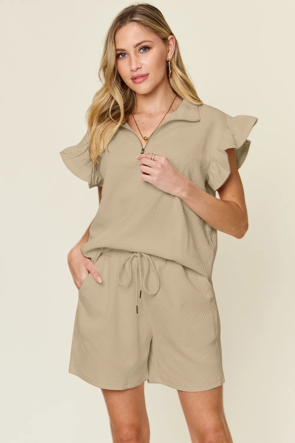 bea59a7f-3d81-44de-acd5-2b96810f1c94-Max.jpg Double Take Full Size Texture Flounce Sleeve Top and Drawstring Shorts Set - Image 32