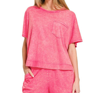 Zenana Acid Washed Oversized Top & Shorts Set