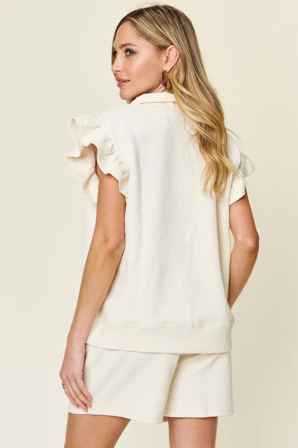 c1d1b746-1370-45ee-91ba-78fb3316b073-Max.jpg Double Take Full Size Texture Flounce Sleeve Top and Drawstring Shorts Set - Image 4