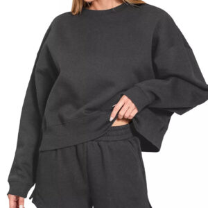 Zenana Fleece Round Neck Sweatshirt and Shorts Set