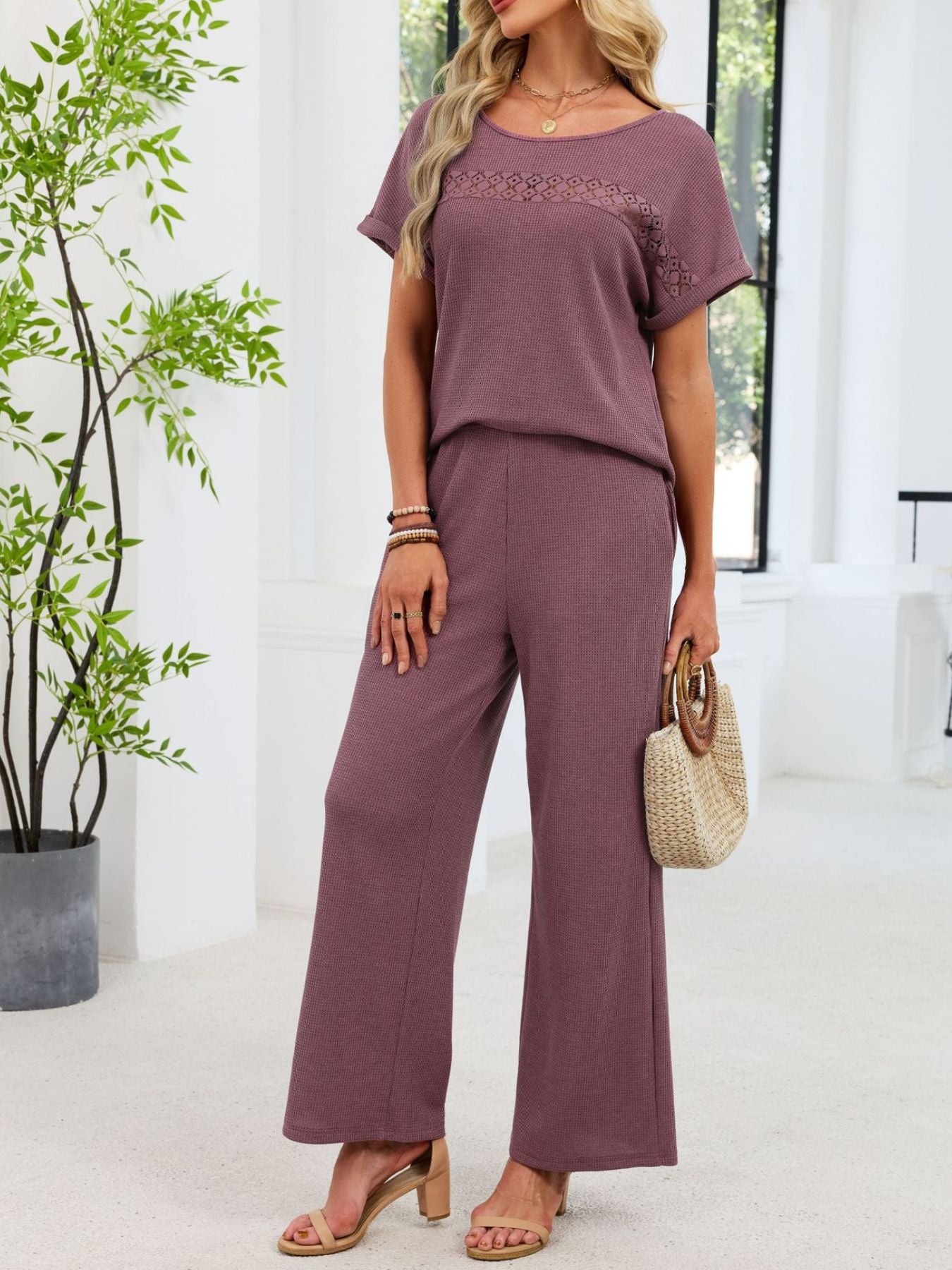 c776edae-7f3e-4efe-9ca6-f35070fc519d-Max.jpg Lace Detail Short Sleeve Top and Pants Set - Image 3