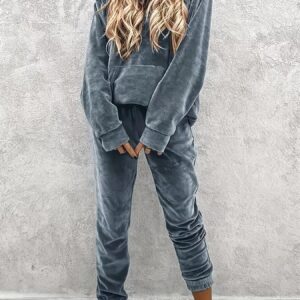 Velvet Long Sleeve Hoodie and Pants Set