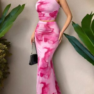 Tie-Dye Halter Top and Mermaid Skirt Set