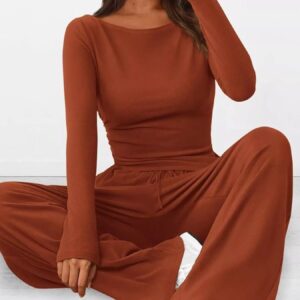 Long Sleeve Top and Wide Leg Pants Set