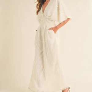 MABLE Fluffy Deep V Neck Wide Leg Jumpsuit